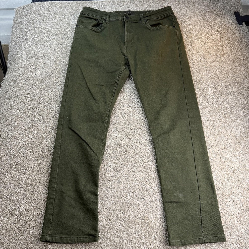 JACHS New York Pants Mens 36x30 Green Stretch Denim Chino Slim Straight Leg